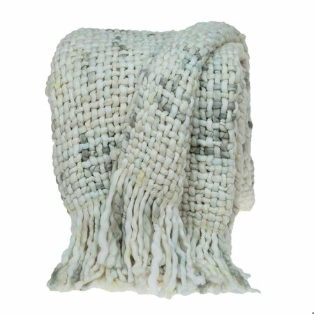 HOMEROOTS 50 x 60 x 1 in. Boho Neutral White Basketweave Throw Blanket 383171